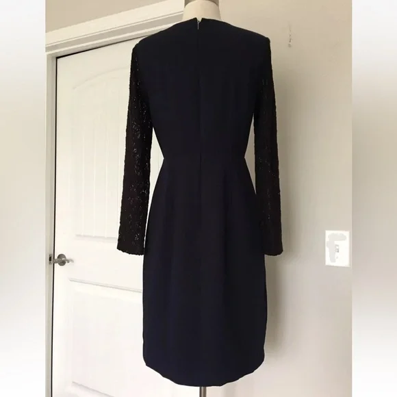 Rebecca Taylor Navy and Black Lace Sleeve Sheath Dress - Picture 2 of 7